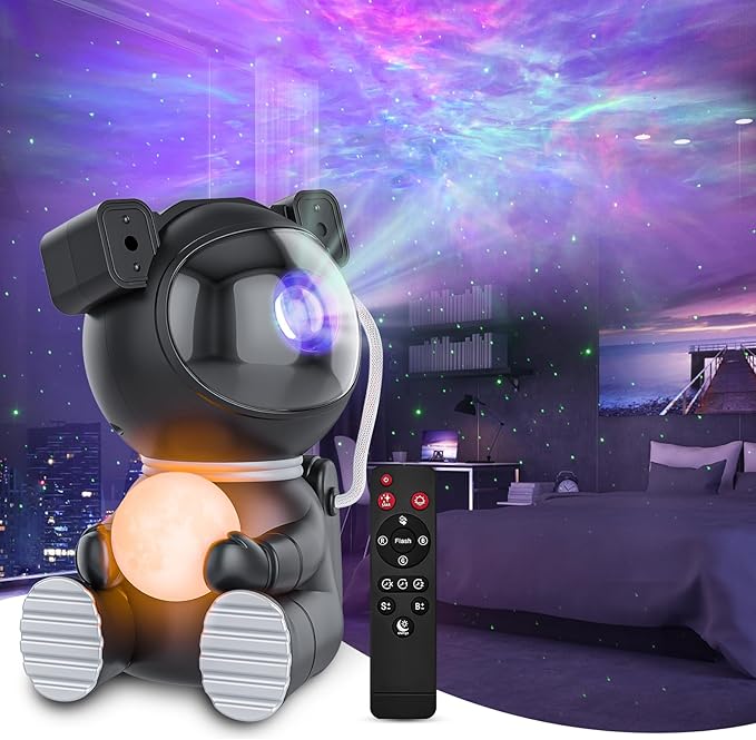 Astronaut Galaxy Projector, Star Projector with Timer and Remote, Night Light with Moon Lamp, LED Nebula Lamp for Kids Adults, Room Decor Gift (Black)