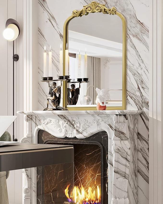 AIXI HOME Gold Arched Mirror 15"x23", Traditional Arendahl Vintage Antique Mirror with Ornate Metal Frame, Baroque Wall Mounted Mirrors for Entryway/Bathroom/Living Room/Hallway/Bedroom