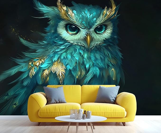 Owl Mural Wallpaper, 3D Owl Murals, Cartoon Animal Poster Murals Wallpaper for Living Room Bedroom Home Decor Mural - 59" W x 39.5" H (Not Peel Stick)