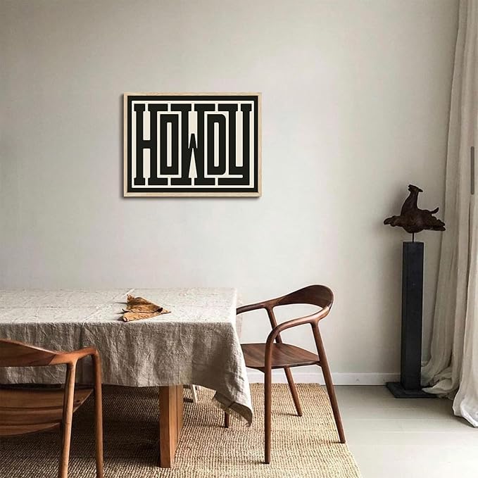 KISSFOX Western Howdy OAK Wood Framed Wall Art Farmhouse Geometric Typography Canvas Art Prints Rustic Country Pictures Wall Decor Vintage Modern Southwestern Artwork For Bedroom Kitchen Living Room