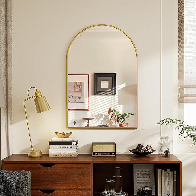 20x30 Arch Wall Mirror, Gold Bathroom Mirrors for Over Sink, Metal Frame Wall Decor for Entryway, Bedroom, Living Room