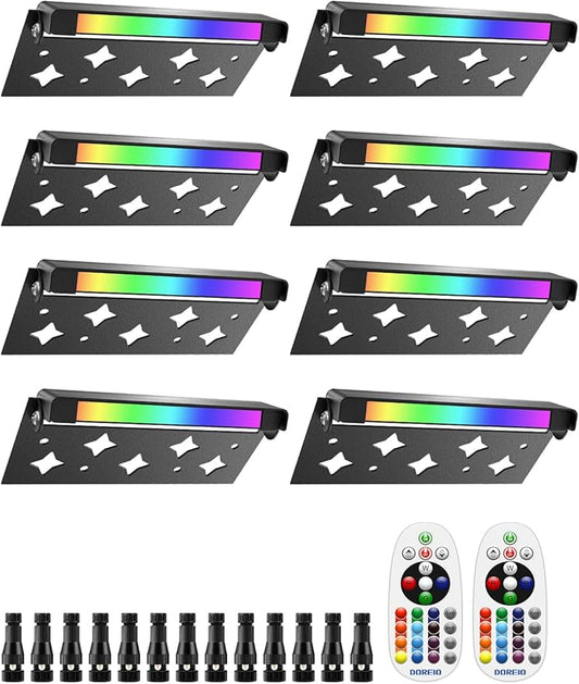 5W RGB Retaining Wall Lights 7 inch LED Hardscape Lighting Color Changing Low Voltage Landscape Paver Lights 12V 24V Step Lights Outdoor IP66 Waterproof Stair Lighting (8 Pack+Connectors)