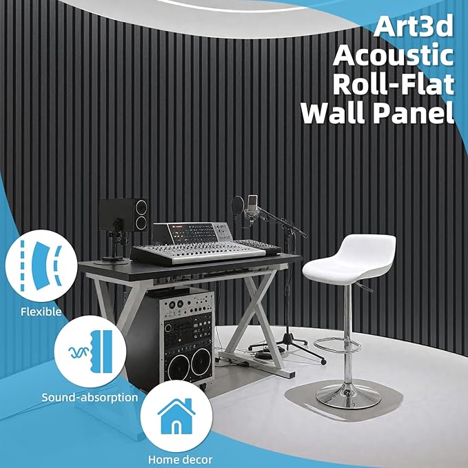Art3d Acoustic Wood Slat Wall Panel with Roll-Flat Design - 95.3 x 23.8 Inch Sound Absorbing Panels for Living Room Columns Corridor Curved Wall Decor, 1-Pack Blackwood