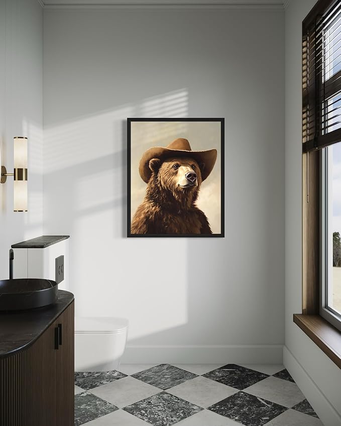 Brown Bear Cowboy Art Print Poster Wall Art, Western Country Farmhouse Wild West for Bedroom, Bathroom, Living Room Art Decor 58 (Brown Bear, 8 x 10 inches, Unframed)