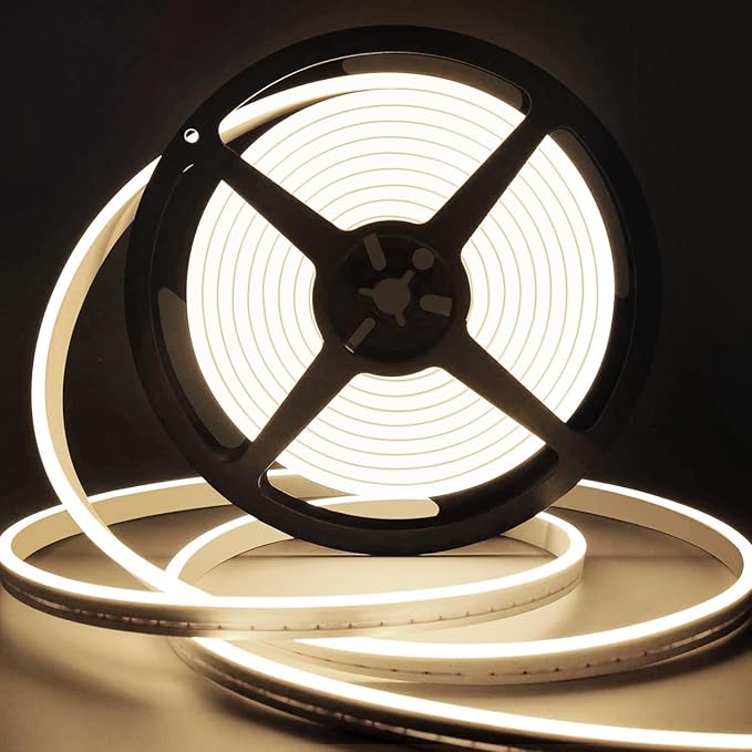 Lamomo LED Neon Lights, 12V Neutral White Dimmable LED Strip Lights, 16.4ft/5m Waterproof LED Neon Rope Lights, Silicone 4500K Neon LED Strip for Bedroom Indoor Home Decor (Power Adapter Included)