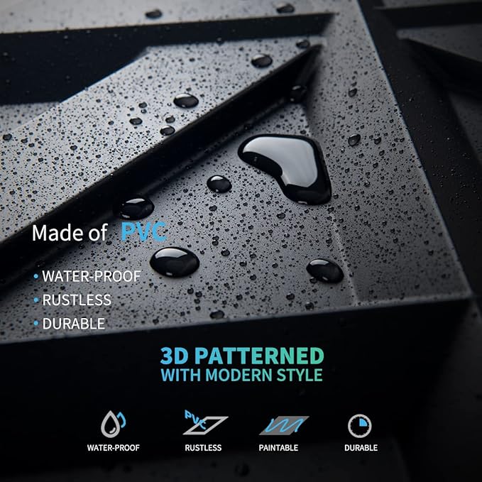 Art3d PVC 3D Wall Panel, Decorative Wall Tile in Black 12-Pack 19.7"x19.7"