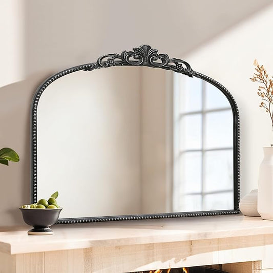 Micasso Vintage Wall Black Mirror: 24" x 32" French Baroque Antique Mirror - Traditional Ornate Decorative Arched Mirrors for Wall/Bathroom/Entryway/Fireplace/Hallway - Home Decor for Living Room