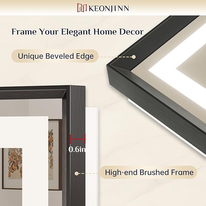 Keonjinn 20 x 28 Inch Black LED Mirror with Frontlit & Backlit, Small Lighted Bathroom Mirror, Safe Tempered Glass, UL Listed Power Driver, Framed Beveled Edge, 3 Color Lights, Anti-Fog, Dimmable