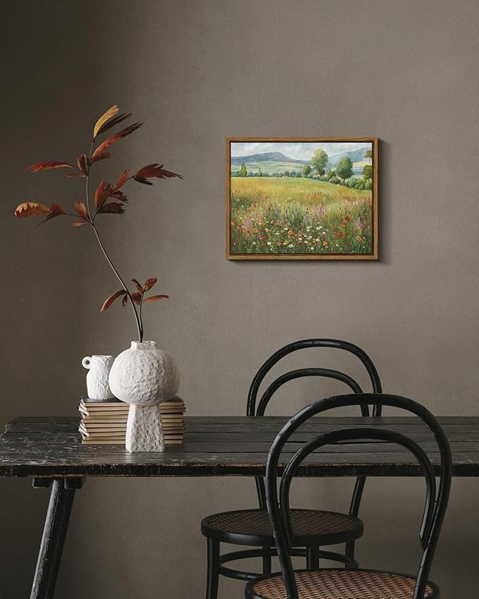 KISSFOX Vintage Landscape Canvas Wall Art Spring Farmhouse Colorful Wildflower Field Framed Wall Art Natural Countryside Cottagecore Paintings Artwork Rustic Art Prints For Bedroom Living Room