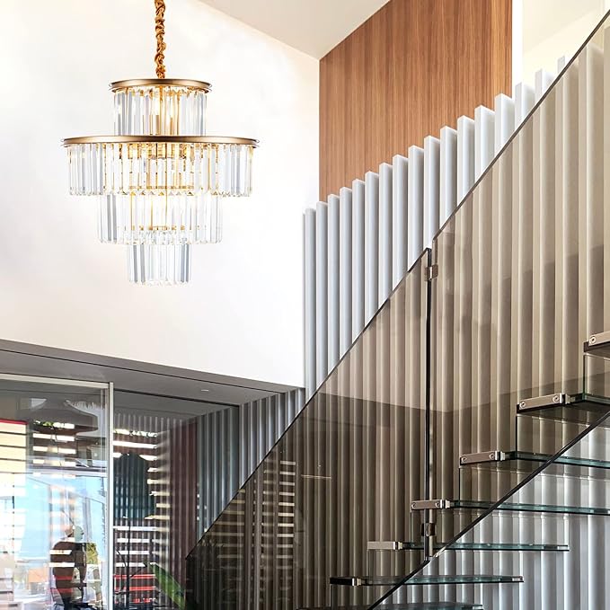 23" 14-Light Modern Crystal Chandelier Light Fixtures 4-Tier Gold Luxury Chandeliers for Dining Room Round Hanging Pendant Lighting for Living Room Kitchen Entryway Bedroom Foyer Hallway