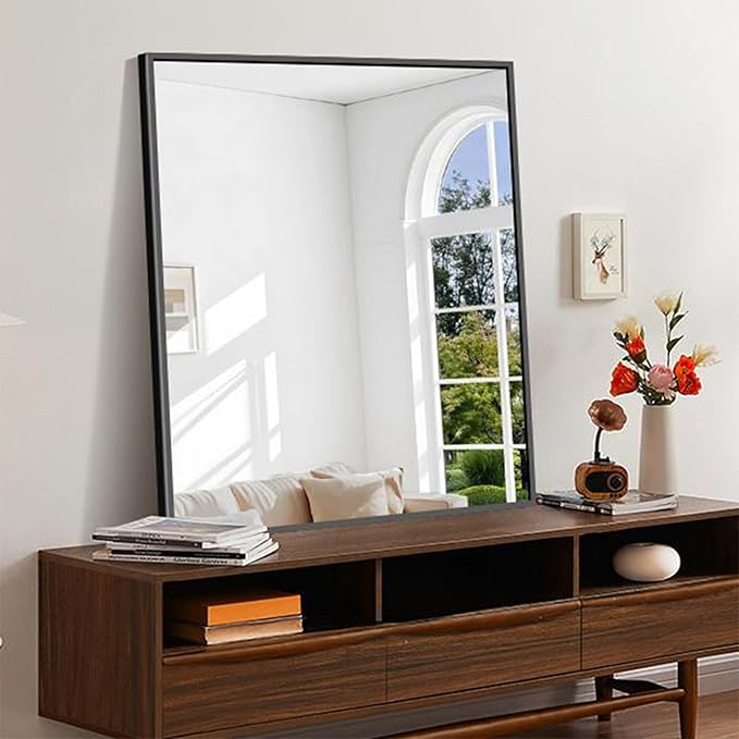 KOCUUY Black Bathroom Mirror, 30x36 Inch Rectangle Mirror for Over Sink, Modern Decorative Wall Mirror for Bedroom Living Room Bathroom, Hang Horizontal/Vertical