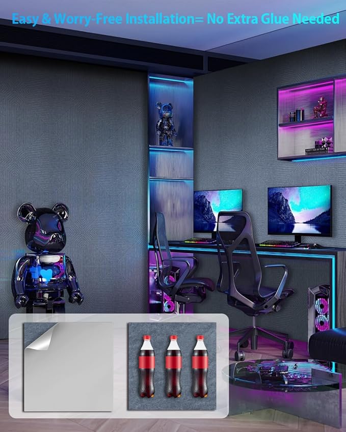 12 Pack Acoustic Wall Panels Self-Adhesive, 12" X 12" X 0.5" Decorative Acoustic Panels, Soundproof Wall Panels for Studio, Home & Living Room, Polyester - Three Zone Cement Gray