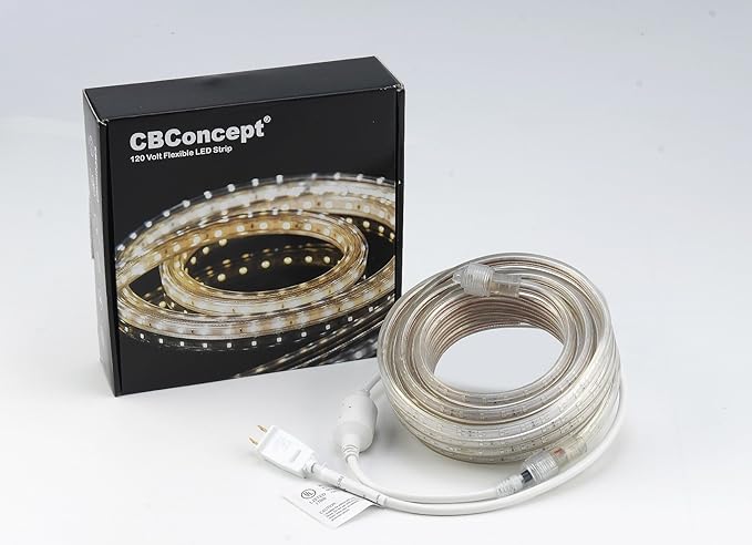 CBConcept UL Listed, 20 Feet, Super Bright 5400 Lumen, 4000K Soft White, Dimmable, 110-120V AC Flexible Flat LED Strip Rope Light, Commercial Grade, Indoor Outdoor use, Ready to plug n shine