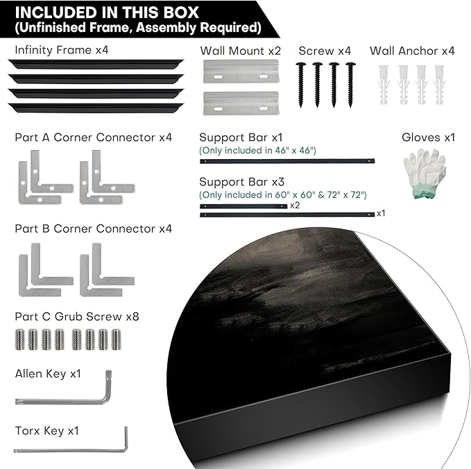 46"x46" XL Framed Wall Art - Stormy Sky Black and Gray Toned Painting (Frame Assembly Required)