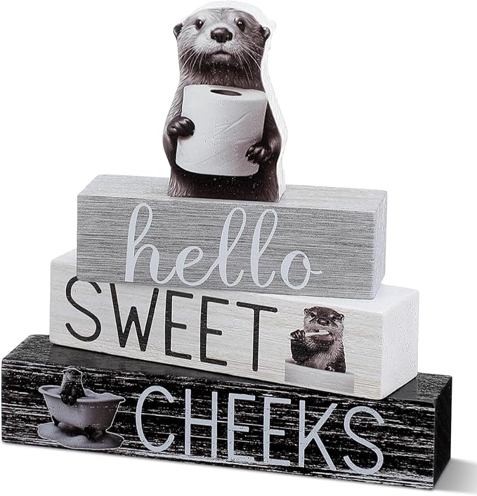 4 Pcs Otter Bathroom Decor Farmhouse Otter Bathroom Decoration Western Hello Sweet Cheeks Table Centerpiece Christmas