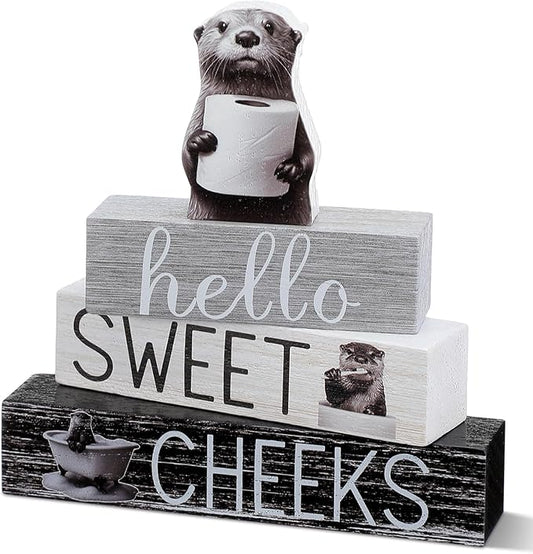 4 Pcs Otter Bathroom Decor Farmhouse Otter Bathroom Decoration Western Hello Sweet Cheeks Table Centerpiece Christmas