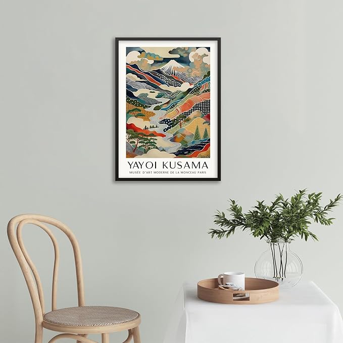 Japanese Canvas Wall Art Ya.yoi Kus.ama Mount Fuji Posters Asian Landscape Pictures Prints Modern Nature Mountain Artwork for Bathroom Living Room Bedroom Office Home Decor 12x16 inch Black Framed