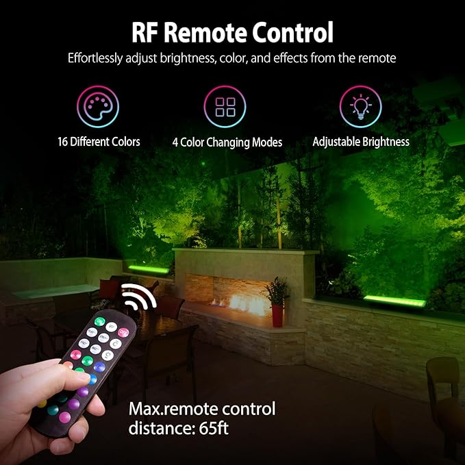 LED RGBW Wall Washer Light with RF Remote, 7200LM Brightness Dimmable LED Bar Light, AC120V 20" Waterproof Color Changing Linear Wall Washing Lamp for Outdoor & Indoor Lighting Projects