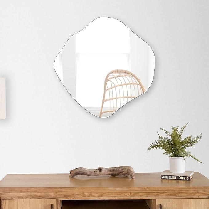BOMINICA Irregular Wall Mirror Asymmetrical Mirror Frameless for Bathroom Living Room Entryway Bedroom, 20" x 20"