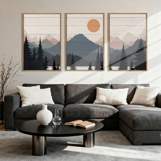 Anyzal Large Mountain Wall Art Decor Framed Boho Mountain Artwork Prints for Bedroom Living Room Office 16x24 Inch Set of 3