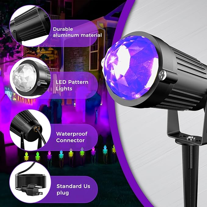 Christmas Halloween Outdoor Spot Lights Black Light Projector, 12W IP65 Waterproof LED Spotlight Outdoor Landscape Lighting with 16 Color Changing for Yard Garden Decorations(2Pack)