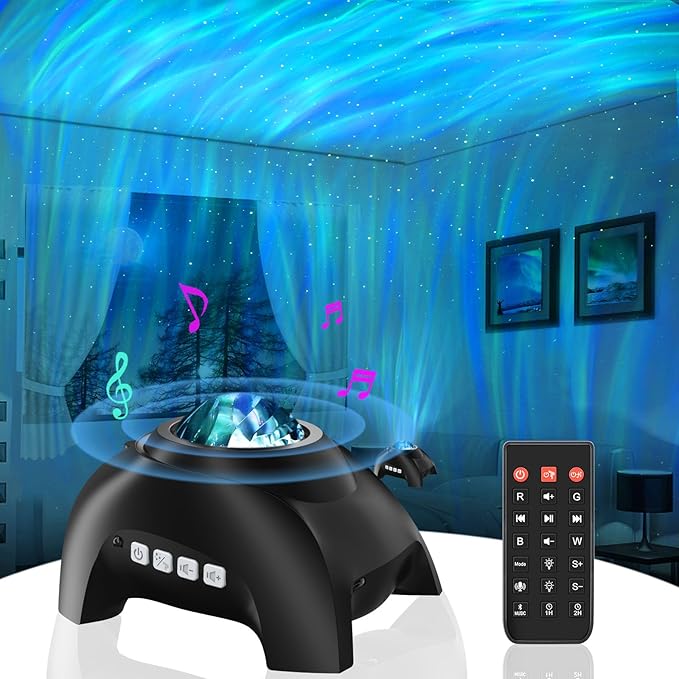 Northern Lights Aurora Projector for Bedroom with Music Bluetooth Speaker and White Noise, Galaxy Projector, Starry Night Light Projectors for Kids Adults Gaming Room
