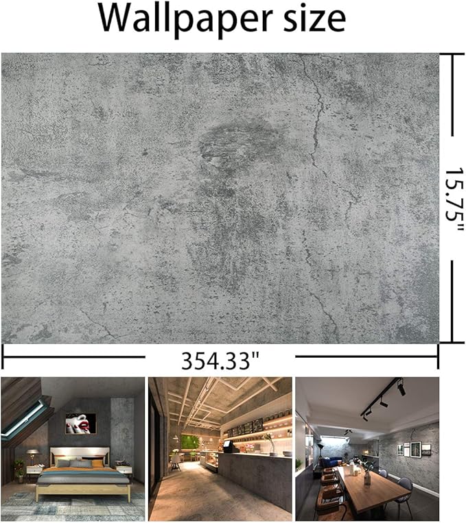 BAYYA Concrete Wallpaper Countertops Contact Paper Grey Cement Wallpaper Peel and Stick 15.75"x354.33" 3D Rustic Industrial Style Waterproof Removable Self Adhesive Vinyl Film for Bathroom Kitchen