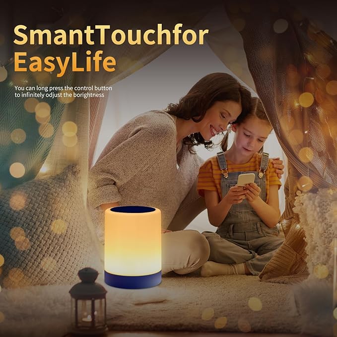 OORUN Touch Bedside Table Lamp,13 RGB Colors & 5 Brightness, USB Rechargeable Desk Lamp, Remote Control Dimmable Night Light with RGB Color Changing,Portable Lamp for Baby, Bedroom, Living Room (Blue)