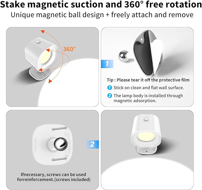 Motion Sensor LED Wall Lights with Remote, Cordless LED Wall Mounted Sconces with RGB & Warm White Lighting, Rechargeable Indoor Wall Lamp for Bedroom Bedside Living Room Corridor Picture