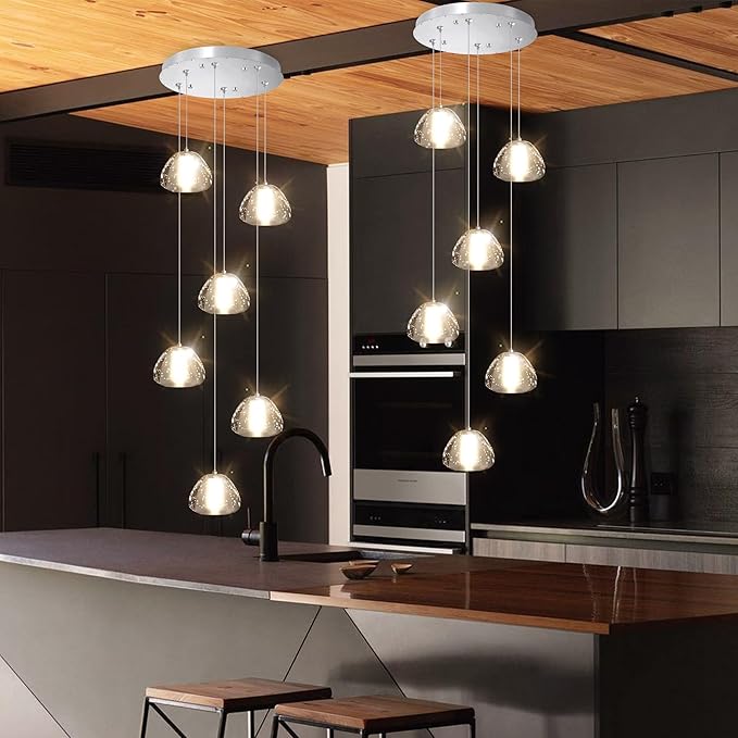 6-Lights Pendant Lighting for Entrance Modern Crystal Chandeliers LED Crystal Hanging Lights for Dining Room Bedroom Foyer Staircase Living Room 3000K