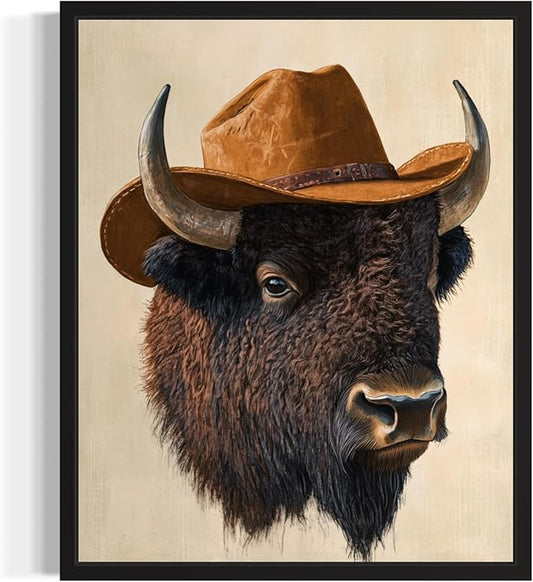 Bison Cowboy Art Print Poster Wall Art, Western Country Farmhouse Wild West for Bedroom, Bathroom, Living Room Art Decor 58 (Bison, 16 x 20 inches, Unframed)