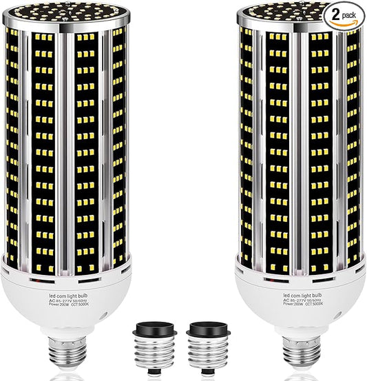 200W 2 pack LED Corn Light Bulb,(2000W Equivalent )Commercial Grade 30500LM DayLight 5000K E26/E39 Medium Mogul Base LED Lamp,Large Area Lights For Outdoor Indoor Garage Warehouse Factory Bay Light
