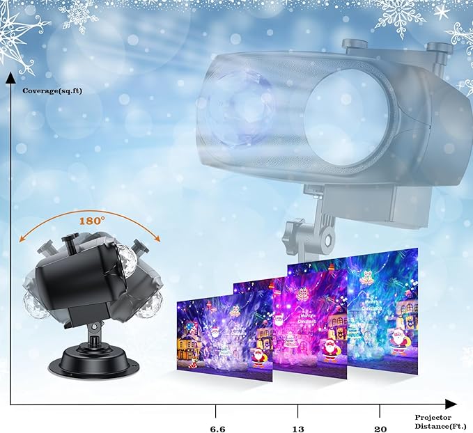 2025 Upgraded Brighter Halloween Christmas Outdoor Projector Lights with 14 HD (3D Ocean Wave+Patterns) Replaceable Slides, Waterproof for Indoor Outdoor Xmas Theme Party Yard Garden Decoration