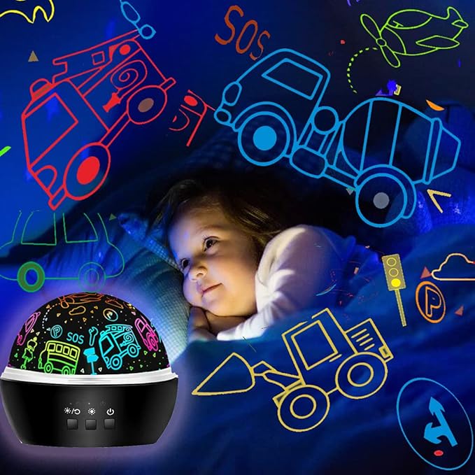 MINGKIDS Kids Night Lights for Bedroom,Project Dinosaurs and Vehicles on Wall or Ceiling,Room Lights for Baby Toddler,2 to 9 Year Old Gifts for Boys Girls