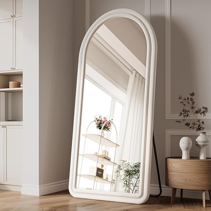 71"x32" Flannel Full Length Mirror, Arched Mirrors Full Length with Stand, Flannel Floor Mirror for Bedroom and Living Room, Full Body Mirror Hanging or Leaning, White