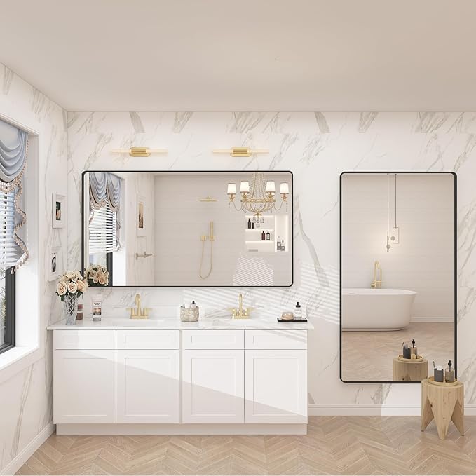 Black Bathroom Mirror for Wall, 55x30 Large Matte Black Vanity Mirror for Bathroom, Rounded Rectangle Mirror, Anti-Rust, Shatterproof (Horizontal/Vertical)