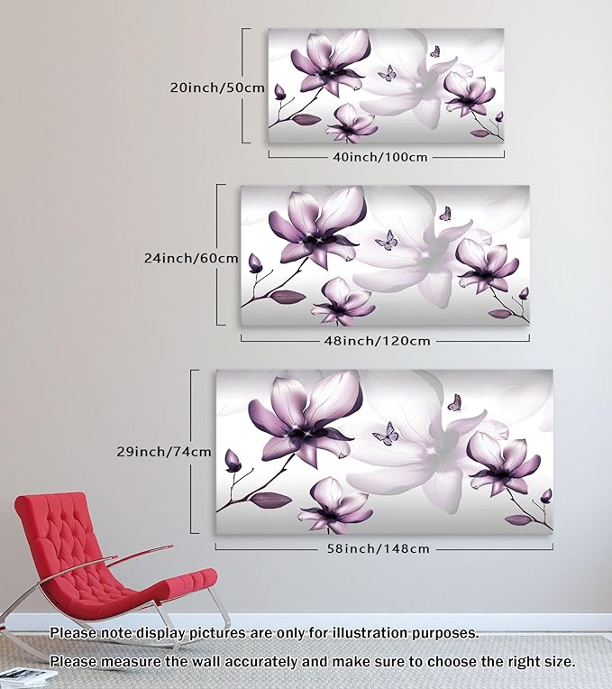 Muolunna BK06562 Purple Magnolia with Butterfly Flower Canvas Wall Art Picture 1 Panel 3D Wallpaper Modern Art Prints Painting for Bedroom Modern Office Wall Decor Artwork