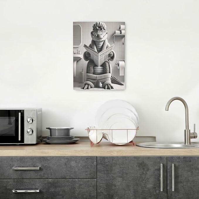 Lunavix Crocodile Bathroom Wall Art Alligator Bathroom Pictures Wall Decor Black and White 12" x 16" Framed Canvas Print Modern Artwork Decorations for Restroom