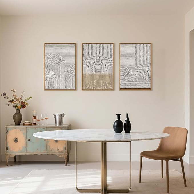 Large Modern Abstract Arch Framed Canvas Wall Art,Neutral Spiral Circles Wall Decor,Boho Beige Geometric Artwork,Mid Century Minimalist Art Print for Living Room,Bedroom,Office- 16"x24"x3