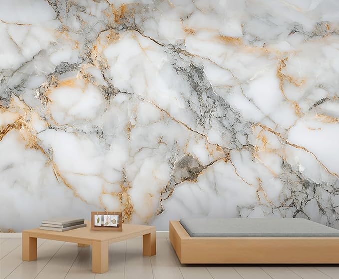 Modern Stylish Marble Mural Wallpaper, 3D Marble Murals, Abstract Cracked Texture Murals, Large Wallpaper for Living Room Bedroom Kids Room Home Decor Mural (Not Peel Stick)