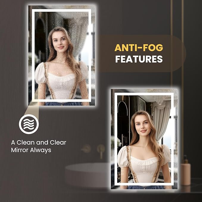 LOAAO 20"x30" LED Mirror for Bathroom, Lighted Bathroom Mirror with Lights, Anti-Fog, Dimmable, Memory Function, Easy to Install, Clear Reflection