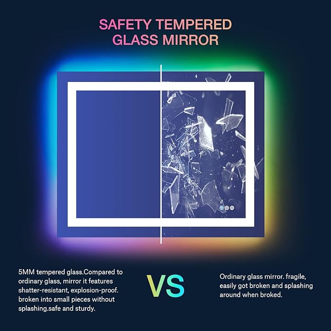 LOAAO 40"X32" LED Bathroom Mirror with Lights, Anti-Fog, Dimmable, RGB Backlit + Front Lighted, Bathroom Vanity Mirror for Wall, Memory Function, Colorful Multiple Light Modes
