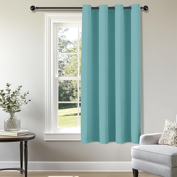 ChrisDowa Blackout Curtains 63 inches Long for Bedroom - Grommet Thermal Insulated Room Darkening Curtains for Living Room (1 Panel, Aqua, 52 x 63 Inch)