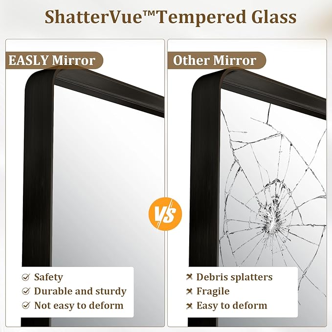 30"x 30" Black Bathroom Mirror - Aluminum Framed Wall Mirror, Bathroom Wall Mounted Vanity Mirror, Modern Bathroom Mirror, Bedroom, Living Room Wall Mirror, Hang Horizontally or Vertically