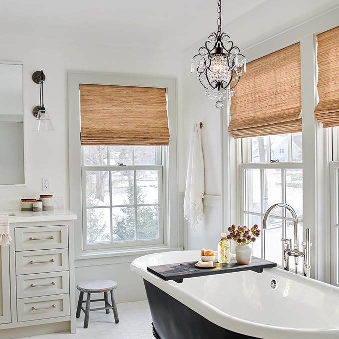 Modern Mini Crystal Chandelier,Iron Bronze Crystal Light Fixtures Ceiling Mount 1 Light Small Chandeliers for Bedroom Elegant Hanging Lighting for Girls Room Dining Room Closet Kitchen Island