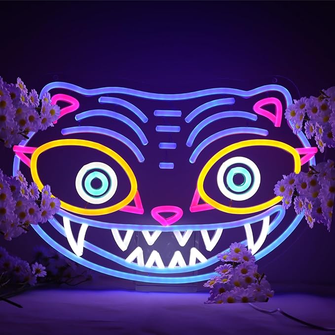 Blue Tiger LED Neon Sign, Animal Shape Wall Decor, 16.5x11.2 Inch, USB Powered, Dynamic Design for Gaming Room