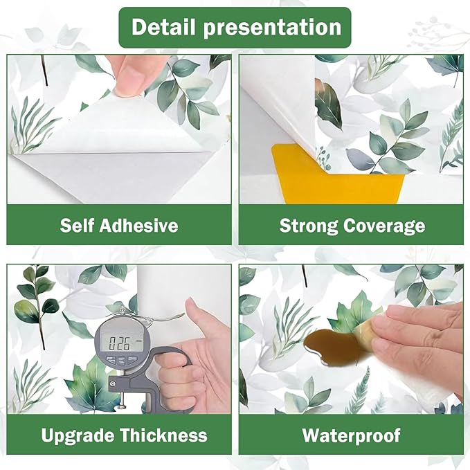 17.5" x 197"Modern Blue and Sage Green Leaf Peel and Stick Wallpaper Botanical Design Removable Self-Adhesive Vinyl Boho Contact Paper for Bathroom Waterproof Cabinets Bedroom and Farmhouse Wallpaper