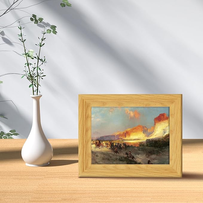 Brivoria Framed Canvas Wall Art Vintage Decor, Rustic Autumn Western Landscape with Canyon, Horse Riders, Red Rocks and Sunset Glow for Entryway Bookshelf Bedroom Office or Tabletop Fall Display, 8x10
