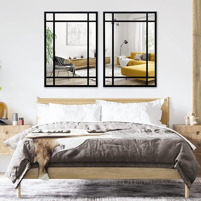 Black Rectangle Mirror, Farmhouse Decorative Wall Mirror for Entryway, Living Room, Bedroom, Hallway, Fireplace, Accent Wall Decor (Black1, 34" x 24")