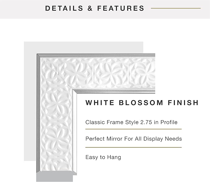MCS Nordic Blossom Large Wall Mirror, Modern Rectangle Mirror Home Decor for Living Room, Bedroom, or Bathroom, 27 by 33 Inch, White